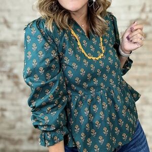 JODIFL Teal Floral Blouse